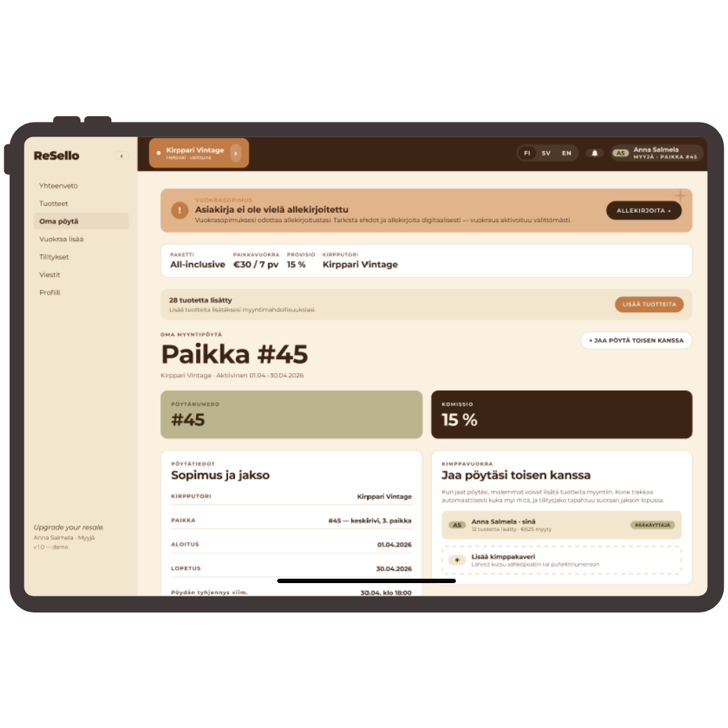 ReSellan näkymä tabletilla
